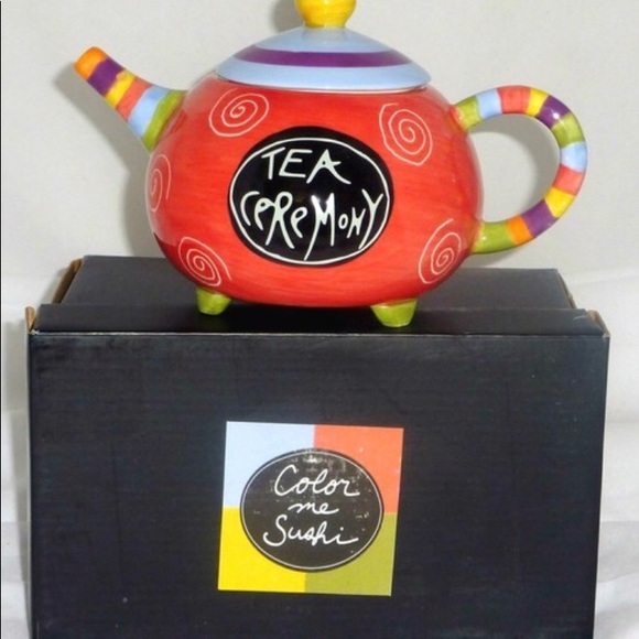 Color me Sushi ceramic footed teapot hand painted - Picture 1 of 6